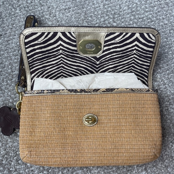 COACH CLUTCH Straw Python Leather Trim Tan Natural Brown Animal Print Wr… - Picture 5 of 14
